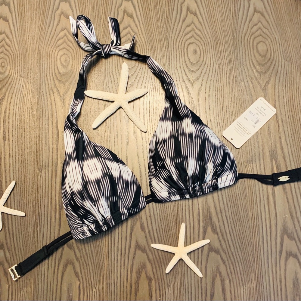 Sunsets Black White Halter Triangle Bikini Top